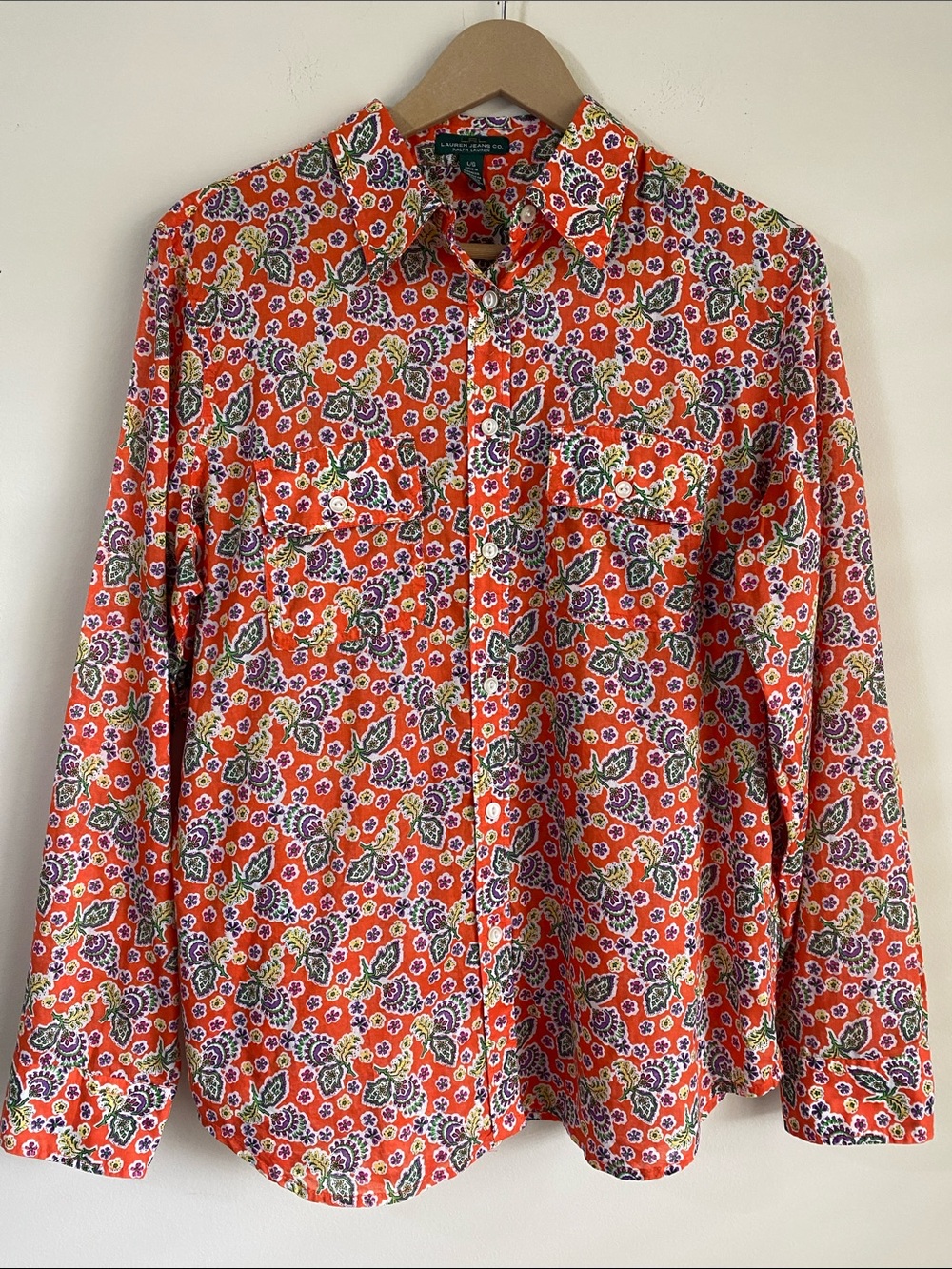 Lauren Ralph Lauren Orange Floral Paisley Button-Down Shirt